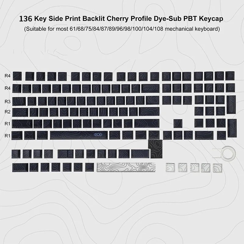 Y&D Cherry Profile Double Shot PBT Keycaps - 136 Keys Topography DYE-Sub Gaming Keyboard Keycap Set - Shine Side Print - Image 1